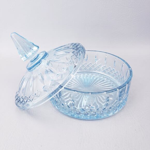 Candy Dish Blue Indiana Glass Co. Round Depression Diamond Princess Ice Pattern - Picture 1 of 8